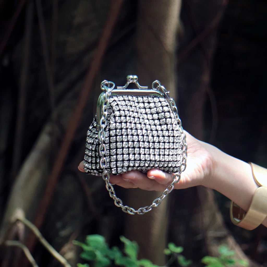 Women's Mini Rhinestone Chain Coin Purse – Card Bag, 3 Colors