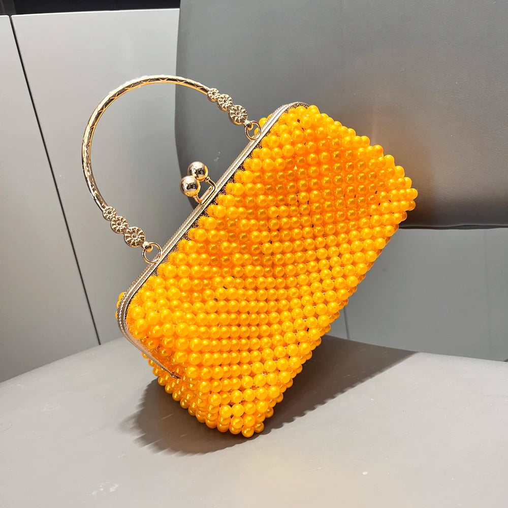 Women's Pearl Embellished ABS Frame Clutch Bag – Evening & Wedding, 6 Colors