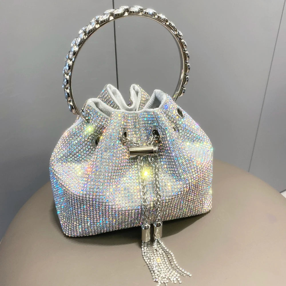 Women's Crystal Rhinestone Bucket Clutch Bag – Evening & Banquet, 7 Colors