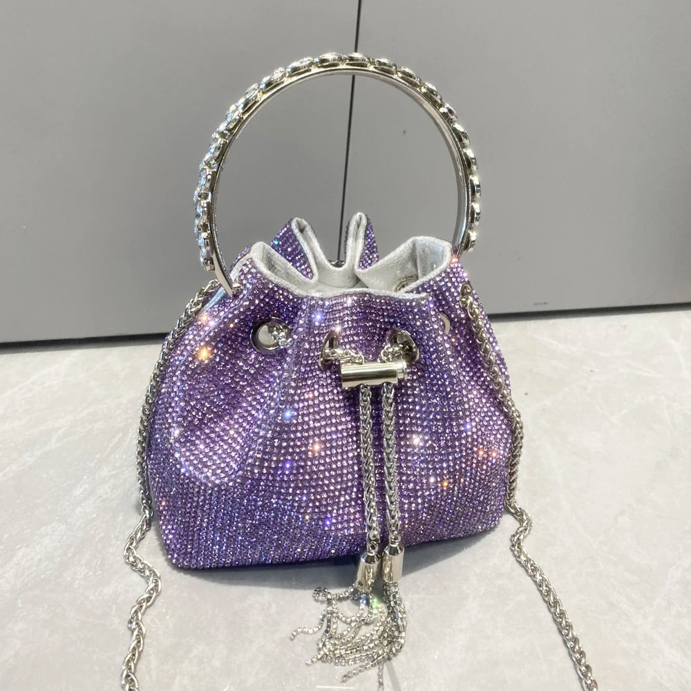 Women's Crystal Rhinestone Bucket Clutch Bag – Evening & Banquet, 7 Colors