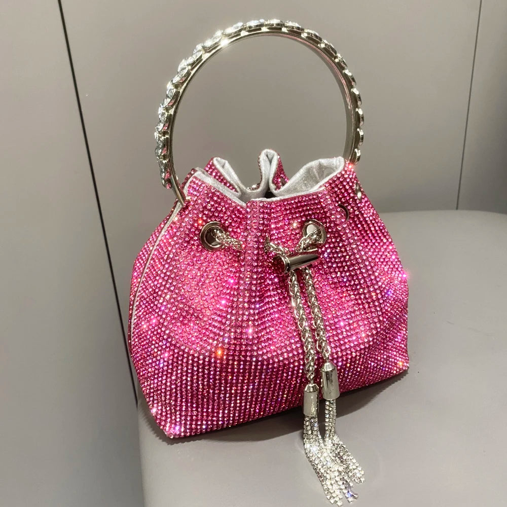 Women's Crystal Rhinestone Bucket Clutch Bag – Evening & Banquet, 7 Colors