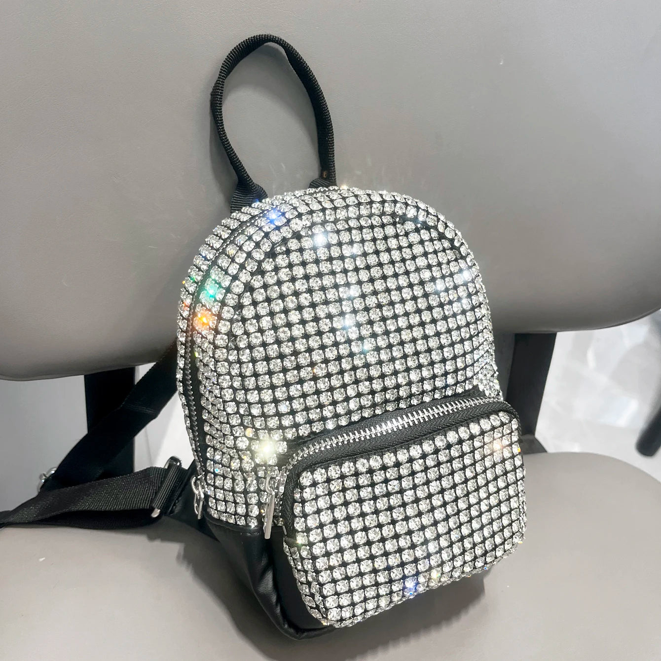 Women's Crystal Rhinestone Metallic Backpack – Mini Size, 4 Colors
