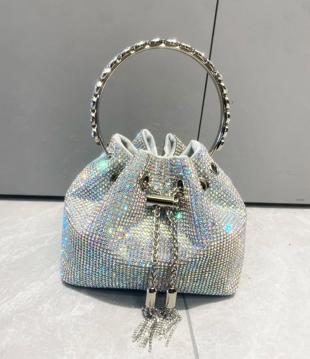 Women's Crystal Rhinestone Bucket Clutch Bag – Evening & Banquet, 7 Colors