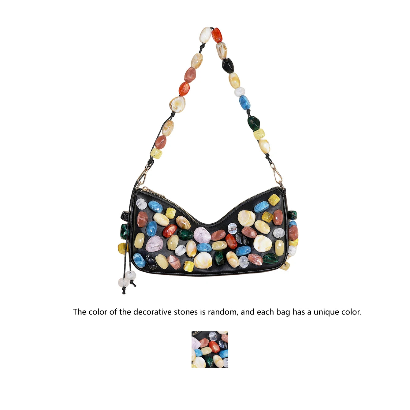 Women's PU Leather Stone Embellished Clutch Shoulder Bag – Wedding & Party, 2 Colors