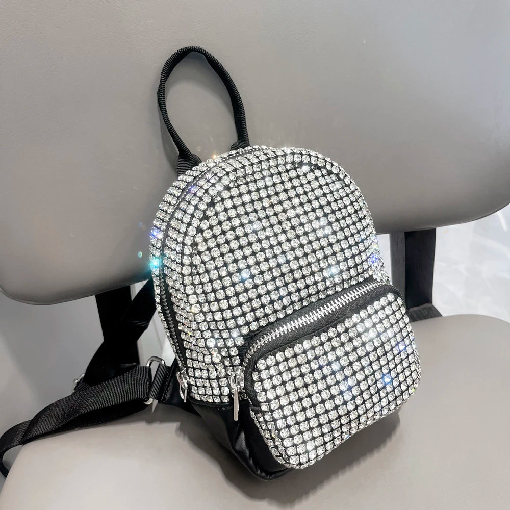 Women's Crystal Rhinestone Metallic Backpack – Mini Size, 4 Colors