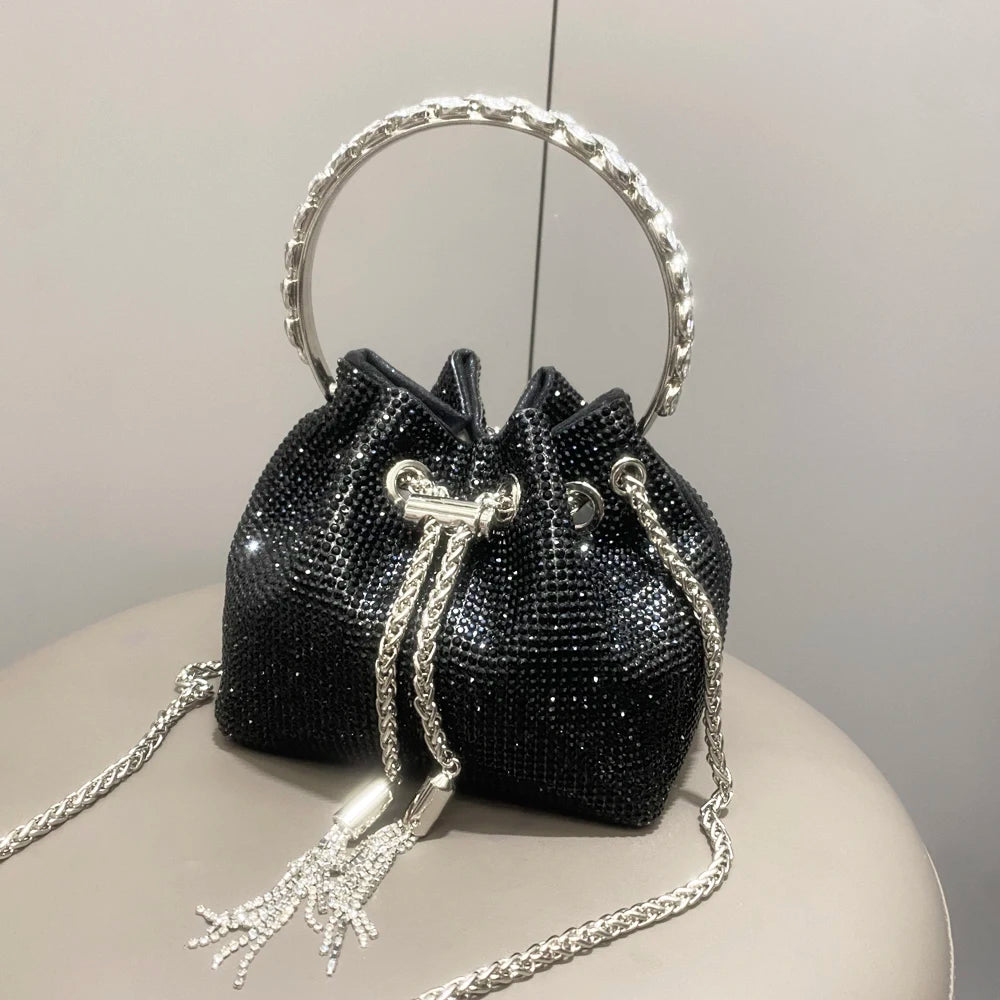 Women's Crystal Rhinestone Bucket Clutch Bag – Evening & Banquet, 7 Colors