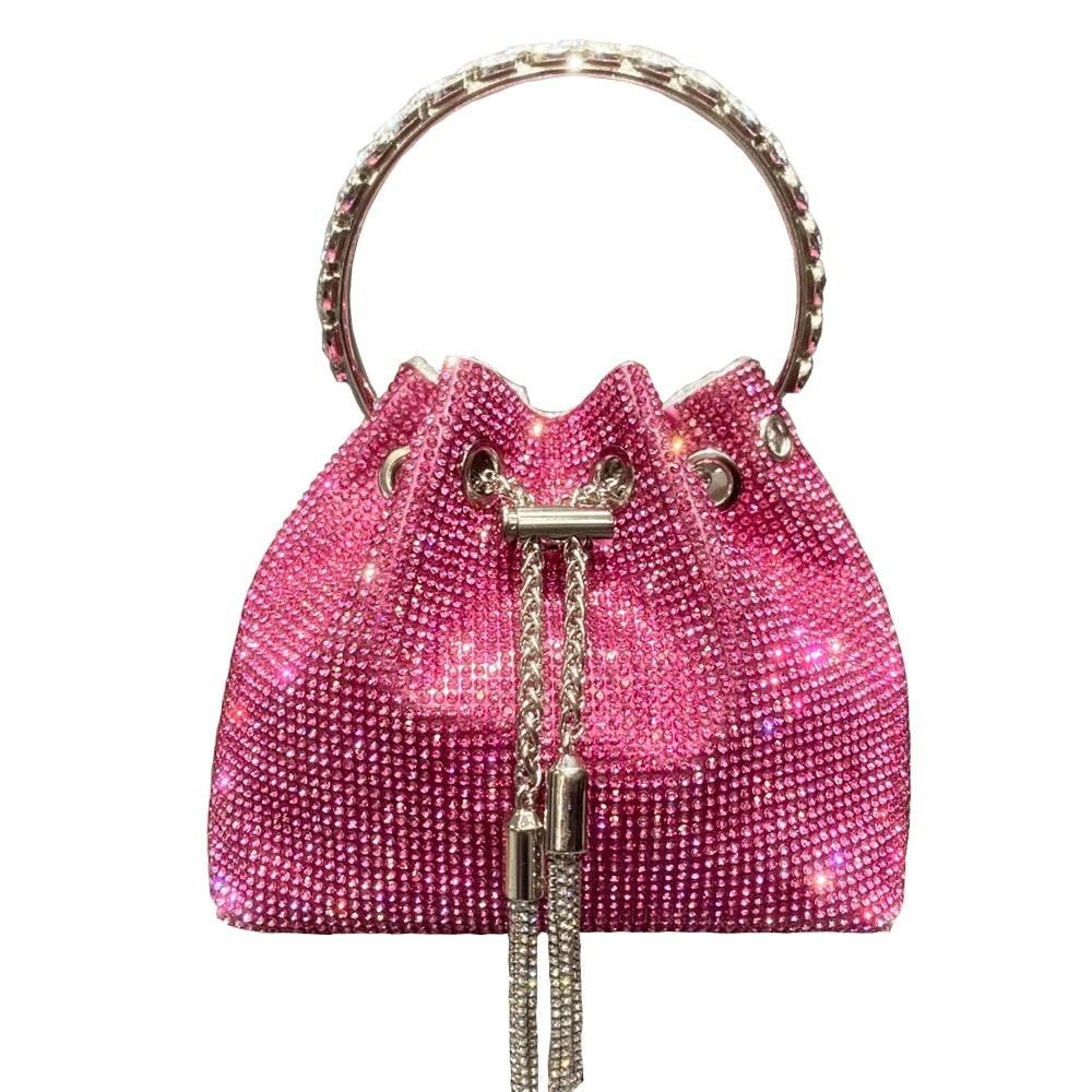 Women's Crystal Rhinestone Bucket Clutch Bag – Evening & Banquet, 7 Colors