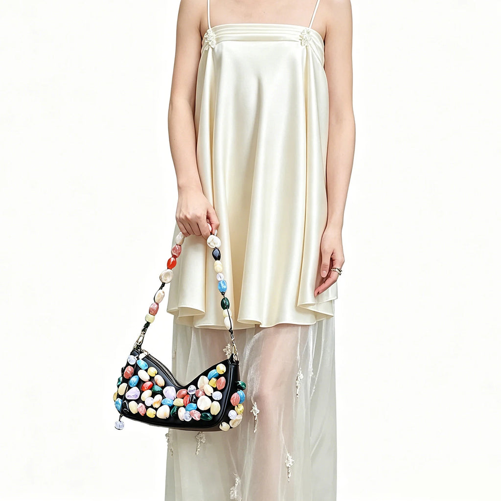 Women's PU Leather Stone Embellished Clutch Shoulder Bag – Wedding & Party, 2 Colors