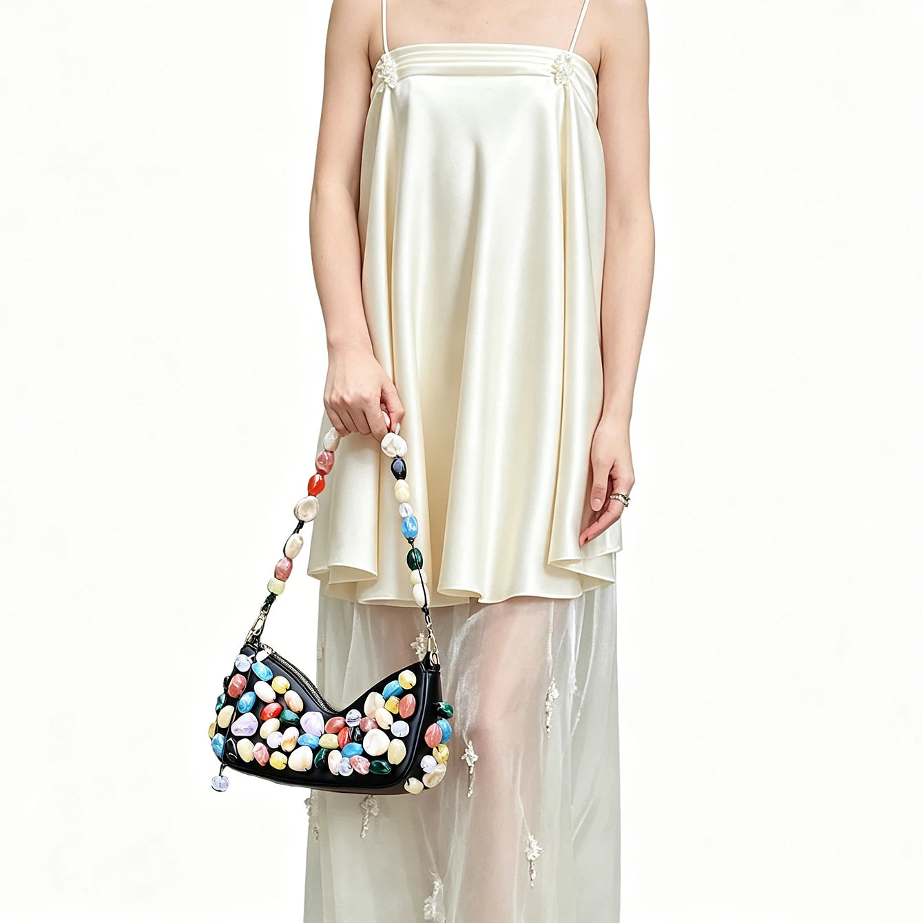 Women's PU Leather Stone Embellished Clutch Shoulder Bag – Wedding & Party, 2 Colors