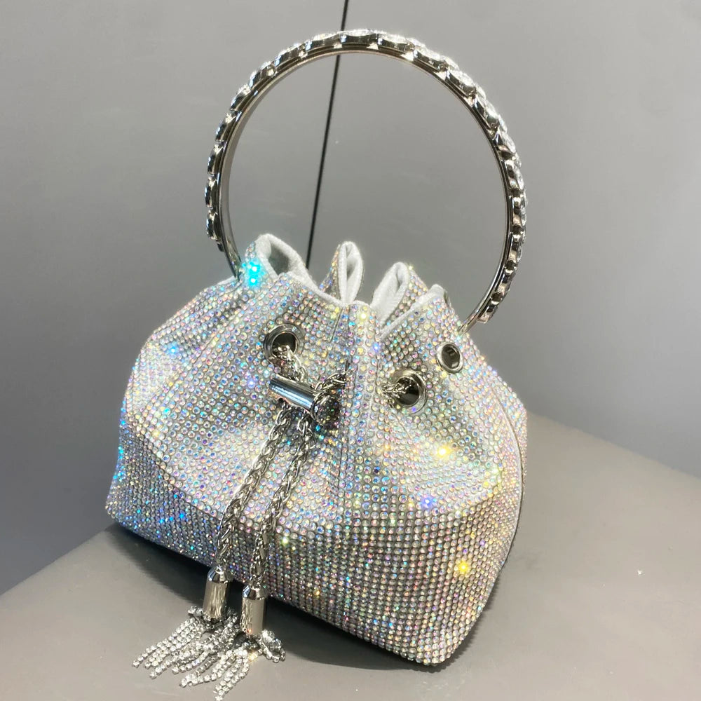 Women's Crystal Rhinestone Bucket Clutch Bag – Evening & Banquet, 7 Colors