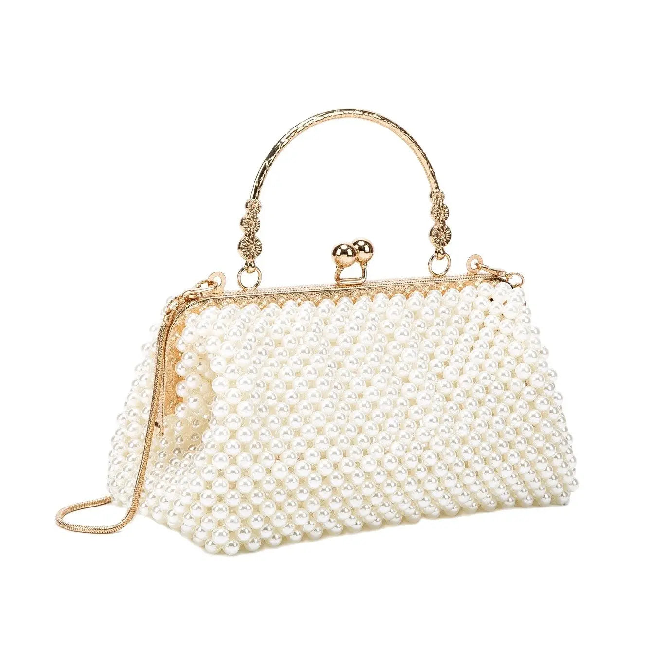 Women's Pearl Embellished ABS Frame Clutch Bag – Evening & Wedding, 6 Colors