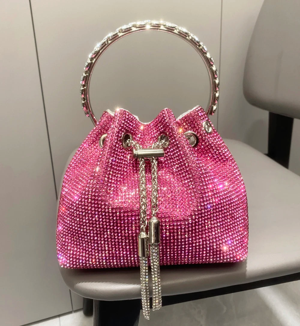 Women's Crystal Rhinestone Bucket Clutch Bag – Evening & Banquet, 7 Colors