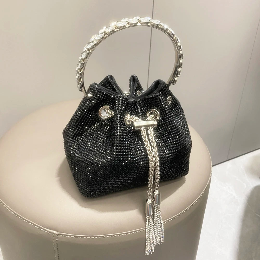 Women's Crystal Rhinestone Bucket Clutch Bag – Evening & Banquet, 7 Colors