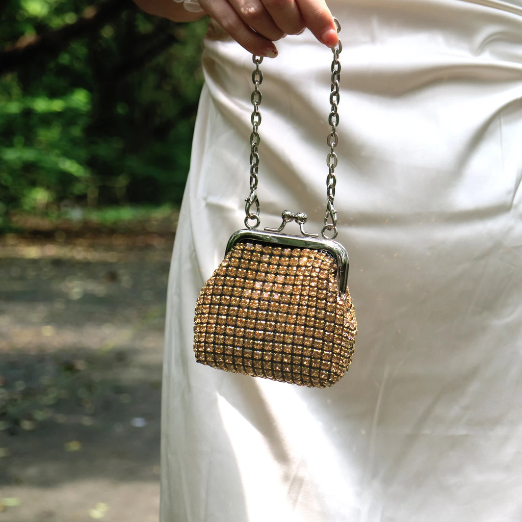 Women's Mini Rhinestone Chain Coin Purse – Card Bag, 3 Colors