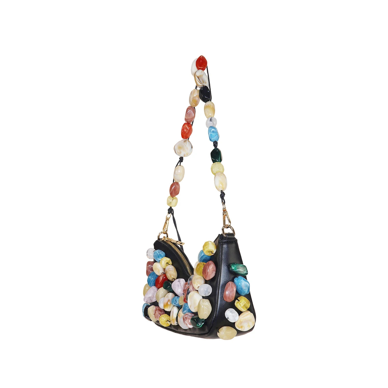 Women's PU Leather Stone Embellished Clutch Shoulder Bag – Wedding & Party, 2 Colors