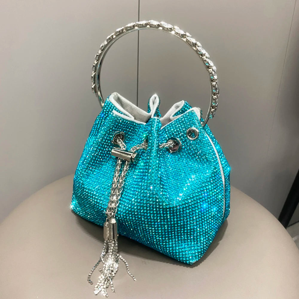 Women's Crystal Rhinestone Bucket Clutch Bag – Evening & Banquet, 7 Colors