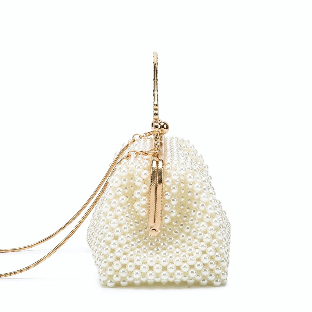 Women's Pearl Embellished ABS Frame Clutch Bag – Evening & Wedding, 6 Colors