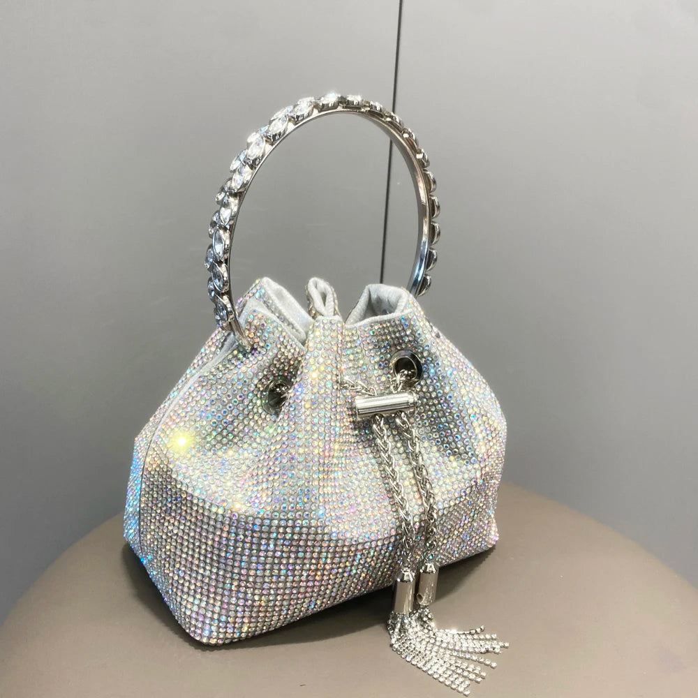 Women's Crystal Rhinestone Bucket Clutch Bag – Evening & Banquet, 7 Colors
