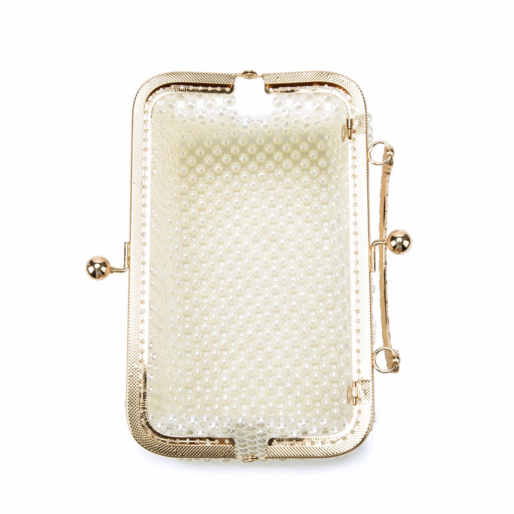 Women's Pearl Embellished ABS Frame Clutch Bag – Evening & Wedding, 6 Colors