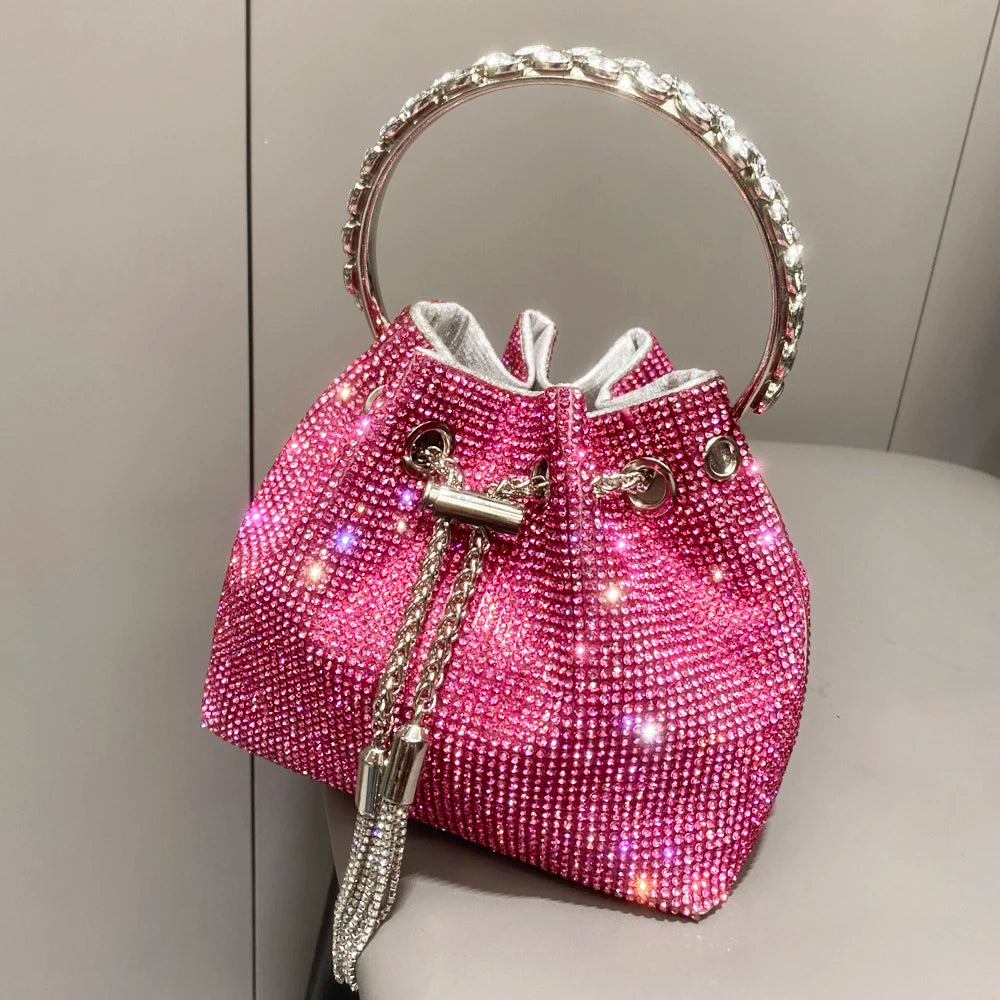 Women's Crystal Rhinestone Bucket Clutch Bag – Evening & Banquet, 7 Colors