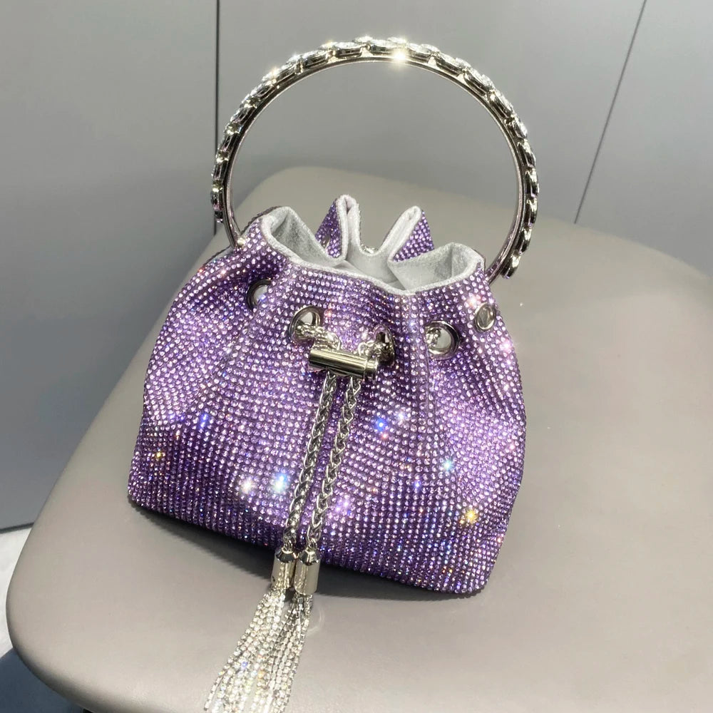 Women's Crystal Rhinestone Bucket Clutch Bag – Evening & Banquet, 7 Colors