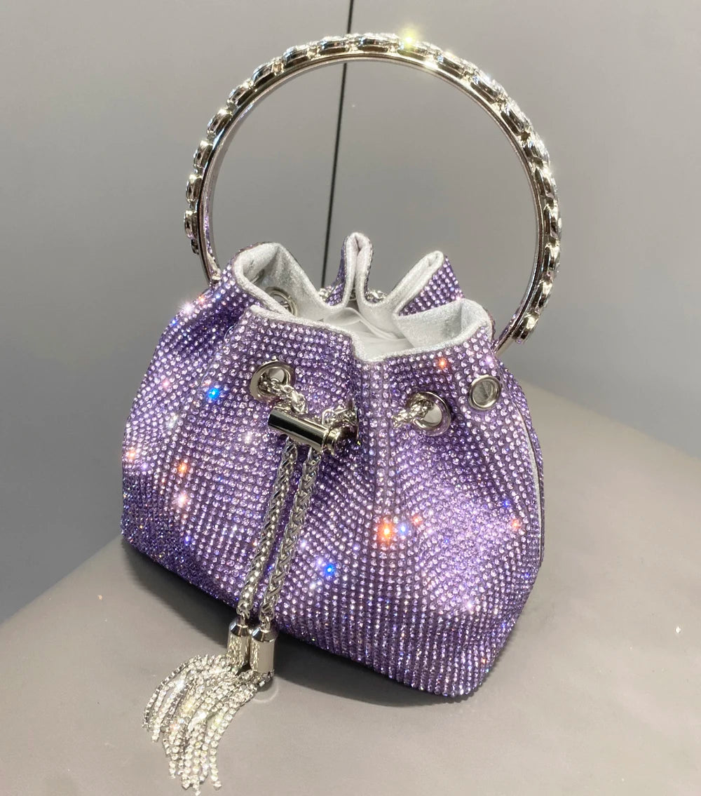 Women's Crystal Rhinestone Bucket Clutch Bag – Evening & Banquet, 7 Colors