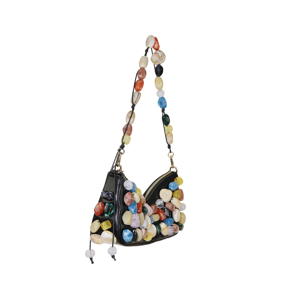 Women's PU Leather Stone Embellished Clutch Shoulder Bag – Wedding & Party, 2 Colors
