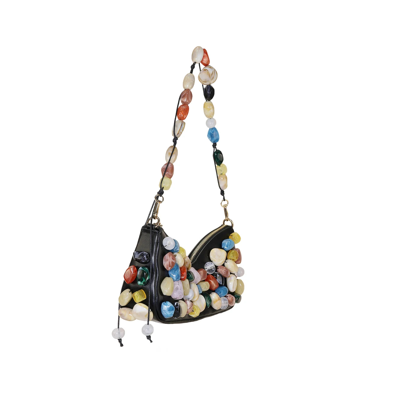 Women's PU Leather Stone Embellished Clutch Shoulder Bag – Wedding & Party, 2 Colors