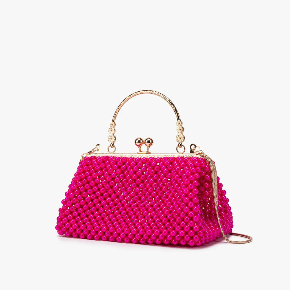 Women's Pearl Embellished ABS Frame Clutch Bag – Evening & Wedding, 6 Colors