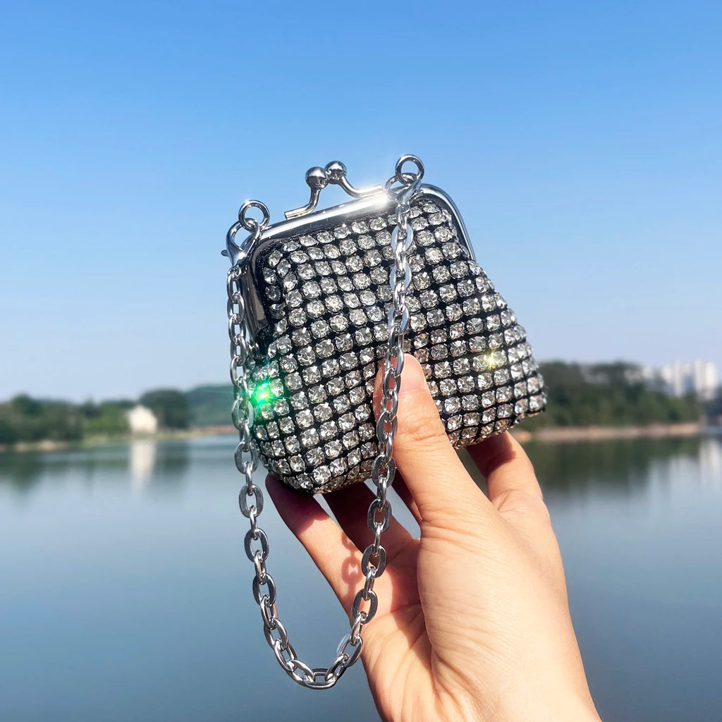 Women's Mini Rhinestone Chain Coin Purse – Card Bag, 3 Colors