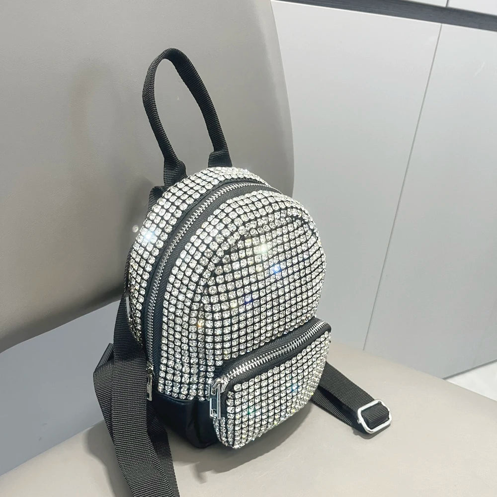 Women's Crystal Rhinestone Metallic Backpack – Mini Size, 4 Colors