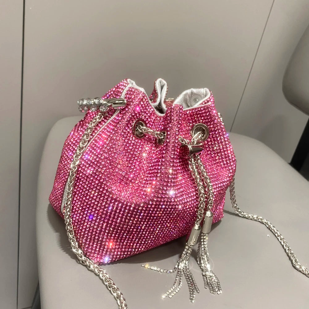 Women's Crystal Rhinestone Bucket Clutch Bag – Evening & Banquet, 7 Colors