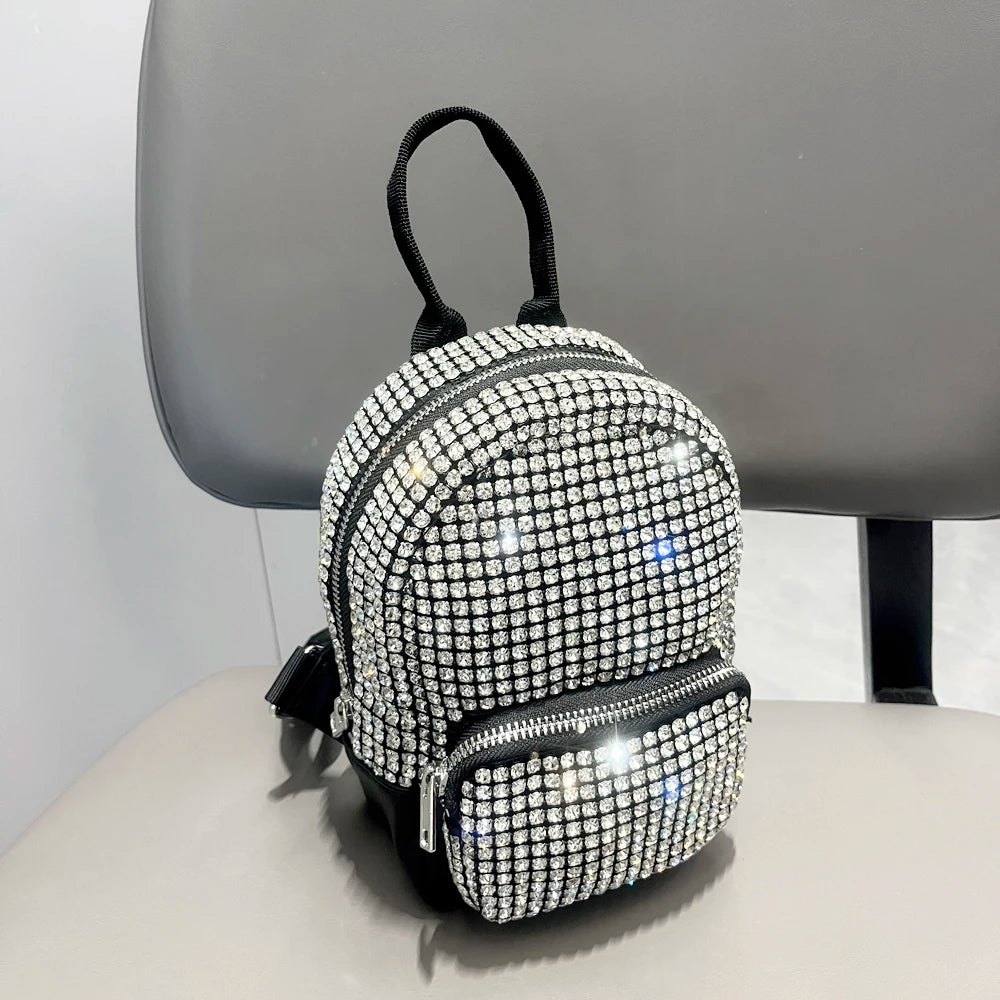 Women's Crystal Rhinestone Metallic Backpack – Mini Size, 4 Colors