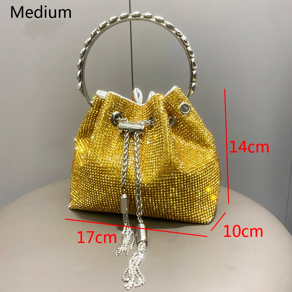 Women's Crystal Rhinestone Bucket Clutch Bag – Evening & Banquet, 7 Colors