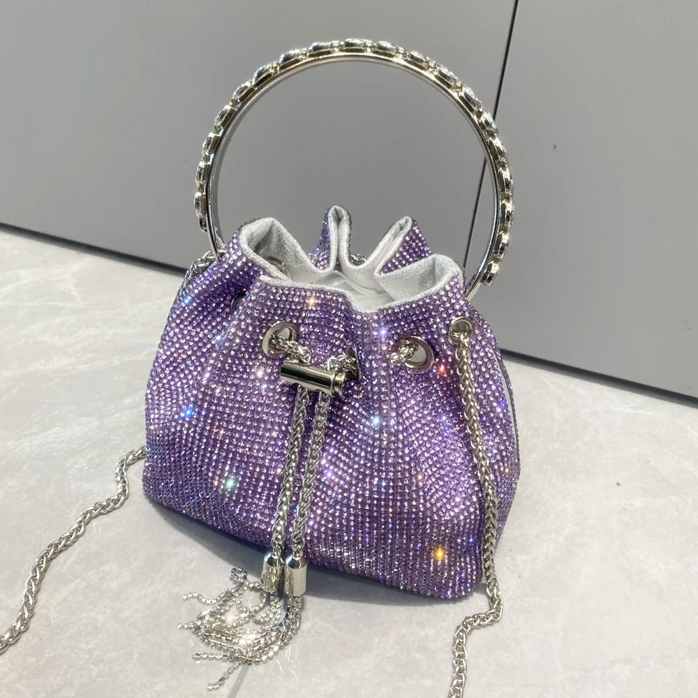 Women's Crystal Rhinestone Bucket Clutch Bag – Evening & Banquet, 7 Colors