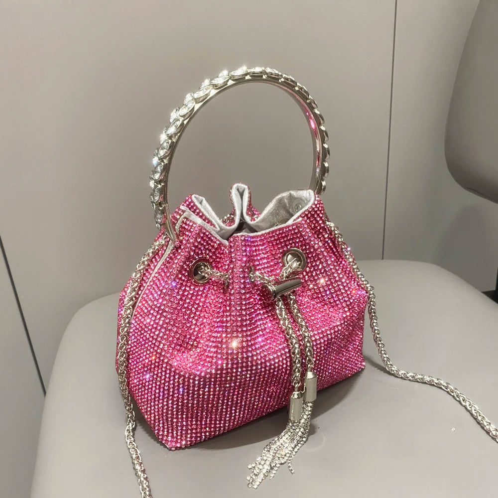 Women's Crystal Rhinestone Bucket Clutch Bag – Evening & Banquet, 7 Colors