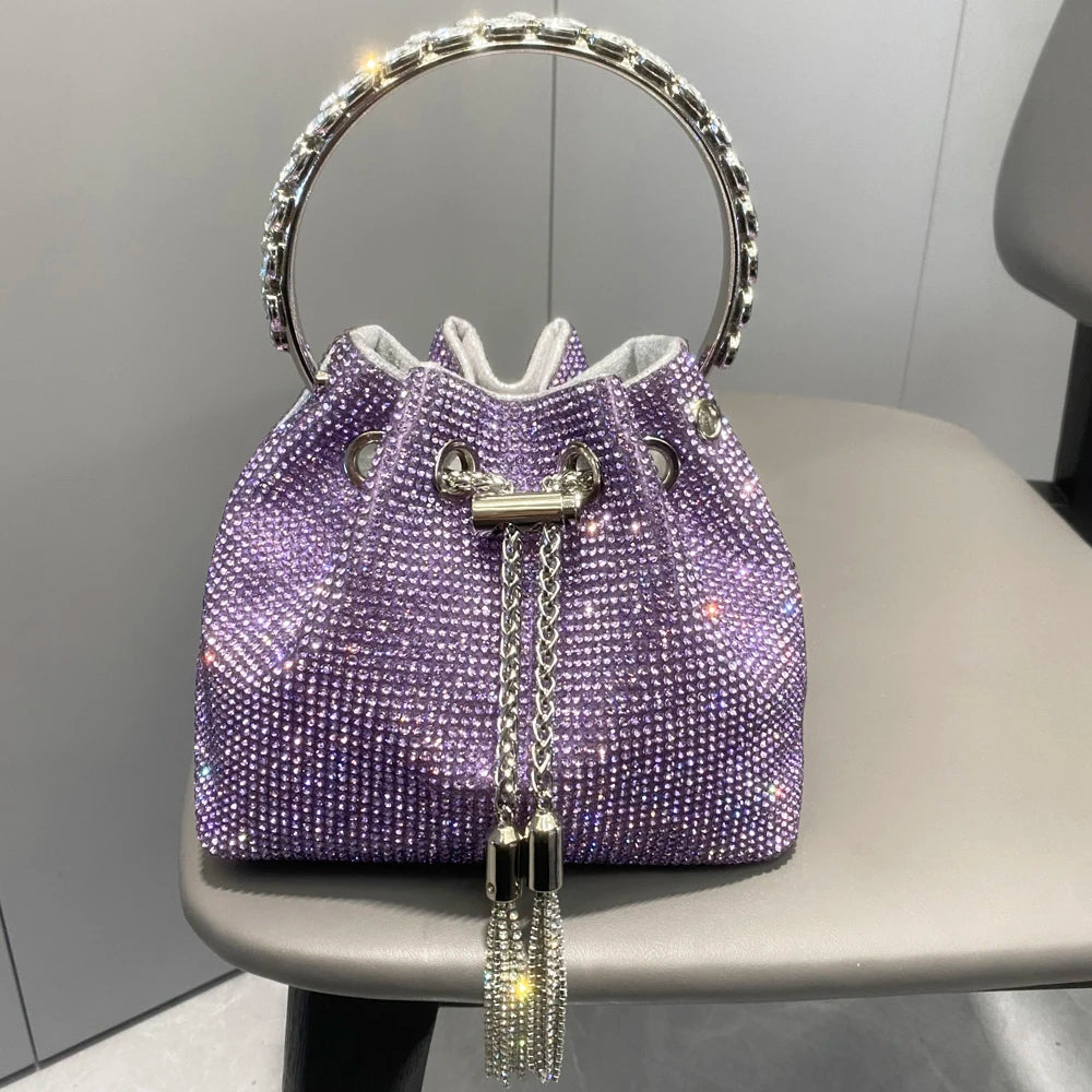 Women's Crystal Rhinestone Bucket Clutch Bag – Evening & Banquet, 7 Colors