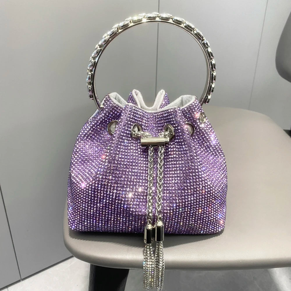 Women's Crystal Rhinestone Bucket Clutch Bag – Evening & Banquet, 7 Colors