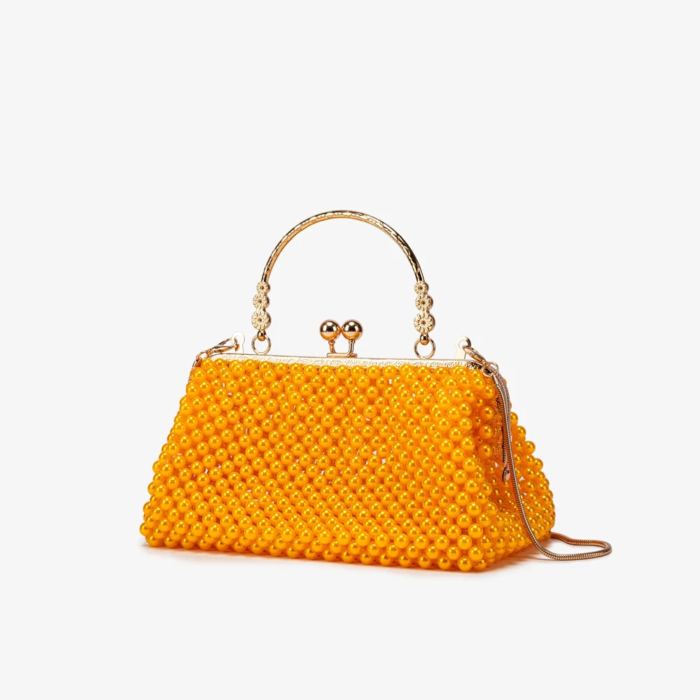 Women's Pearl Embellished ABS Frame Clutch Bag – Evening & Wedding, 6 Colors