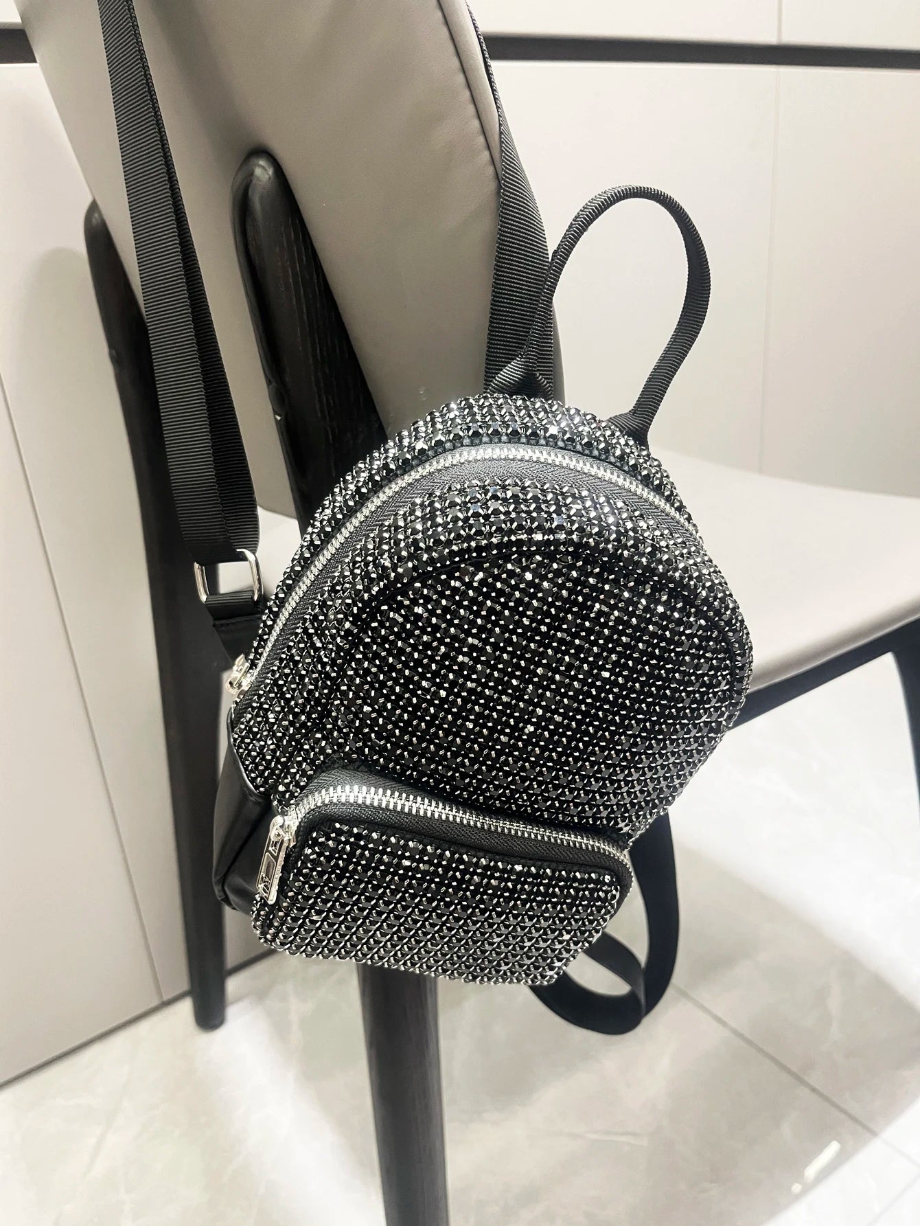 Women's Crystal Rhinestone Metallic Backpack – Mini Size, 4 Colors