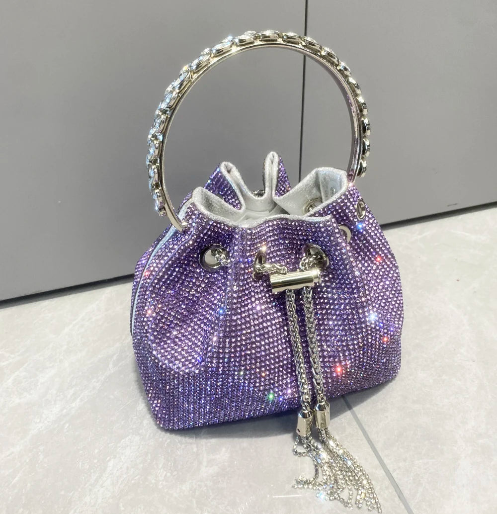 Women's Crystal Rhinestone Bucket Clutch Bag – Evening & Banquet, 7 Colors