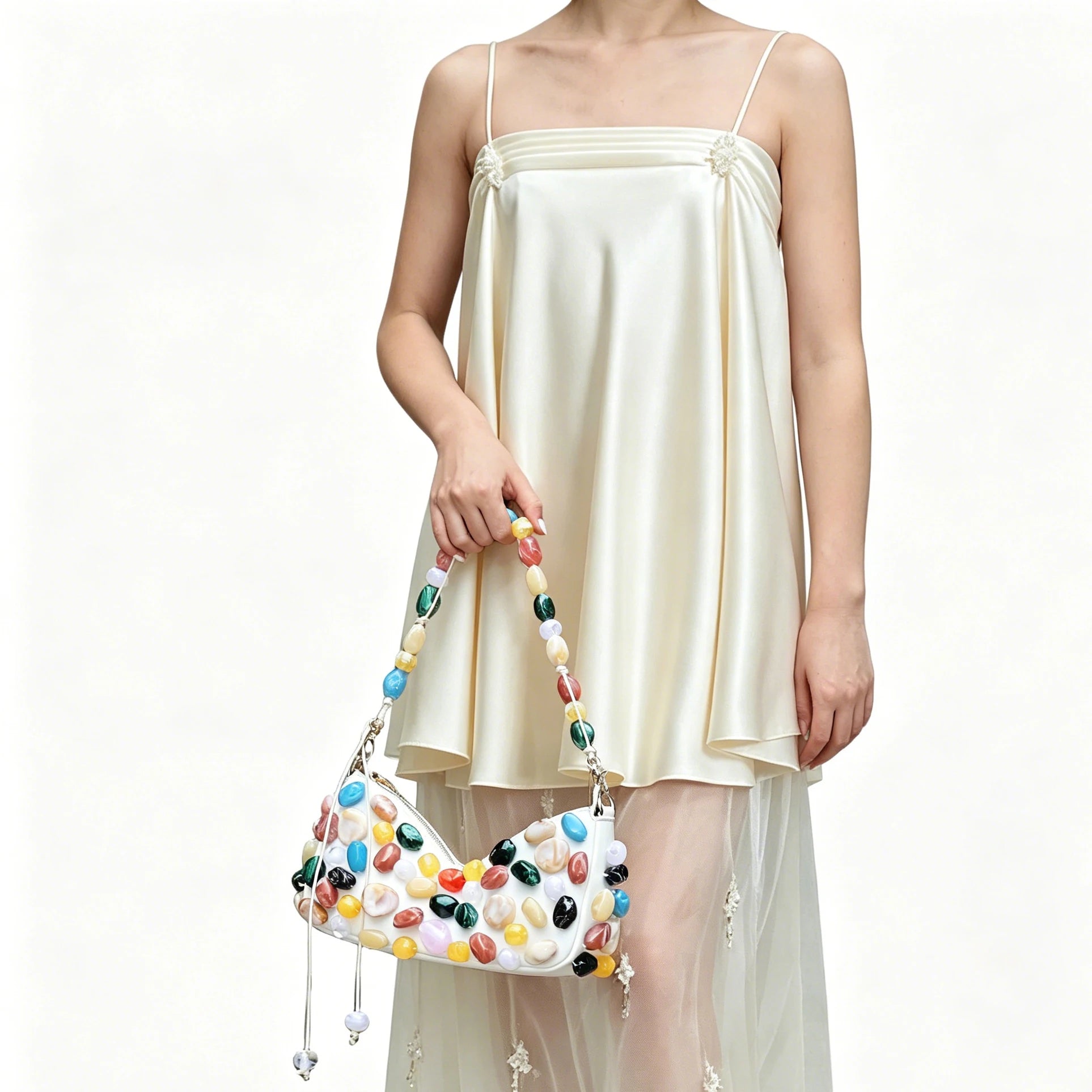 Women's PU Leather Stone Embellished Clutch Shoulder Bag – Wedding & Party, 2 Colors