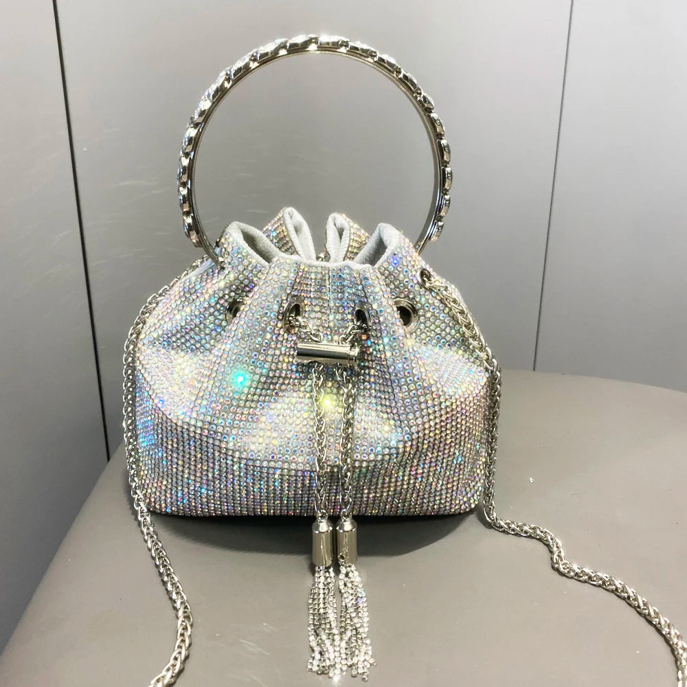 Women's Crystal Rhinestone Bucket Clutch Bag – Evening & Banquet, 7 Colors