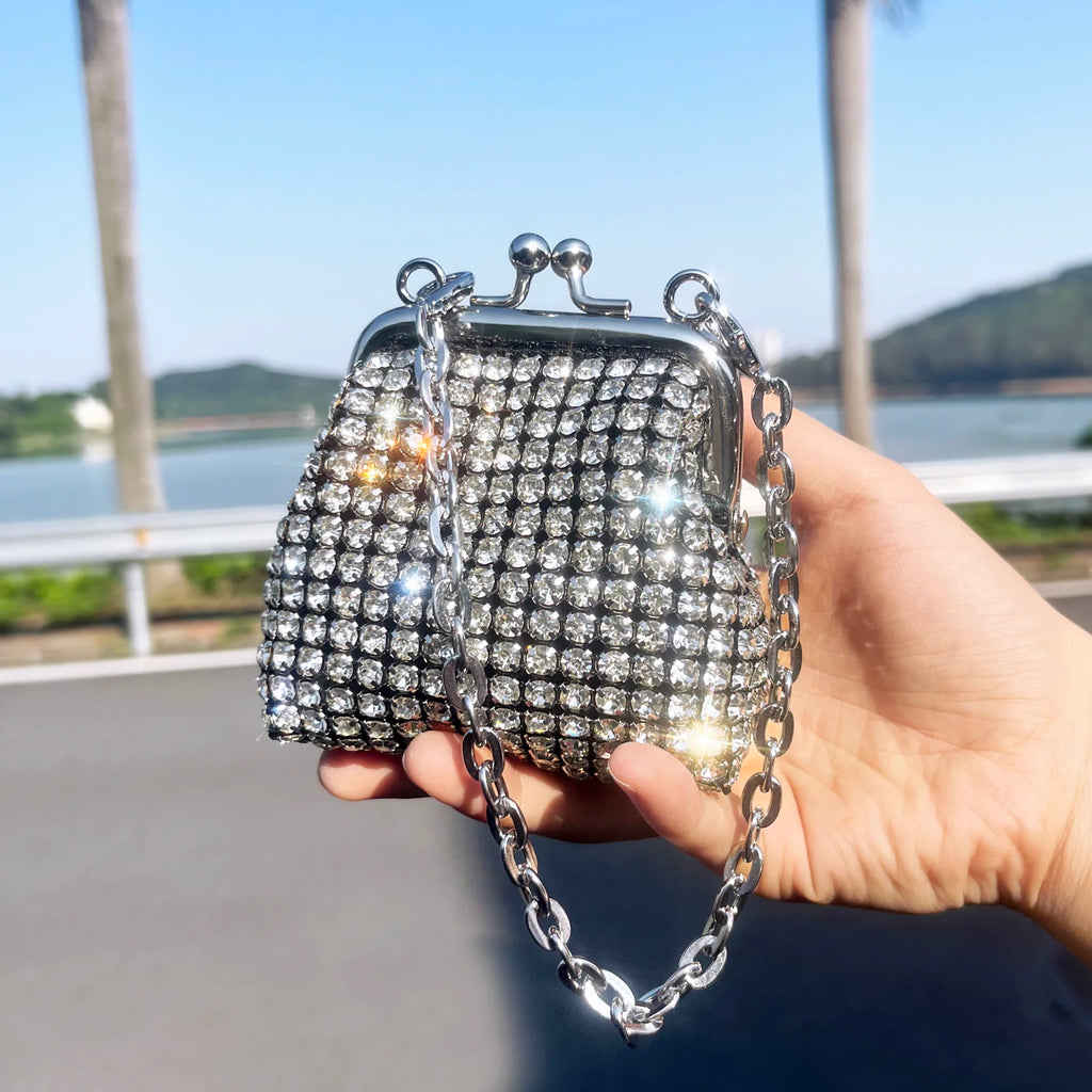 Women's Mini Rhinestone Chain Coin Purse – Card Bag, 3 Colors