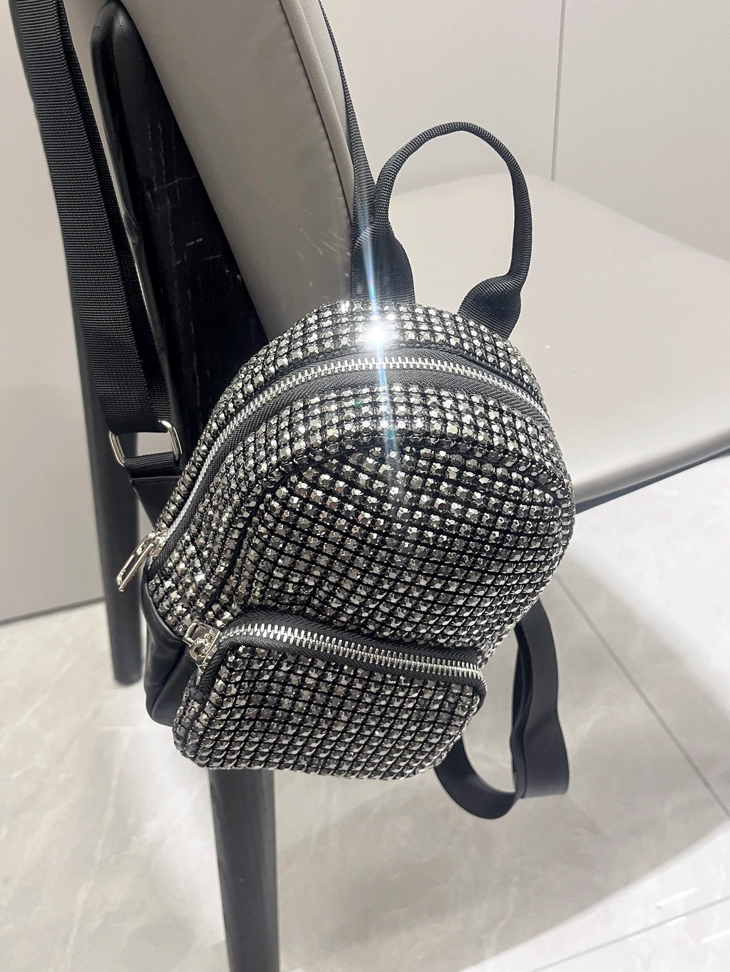 Women's Crystal Rhinestone Metallic Backpack – Mini Size, 4 Colors