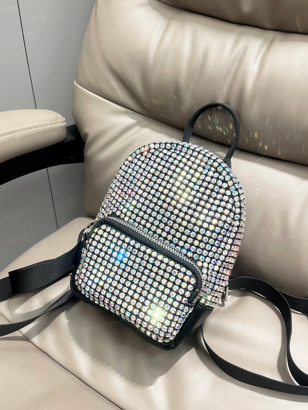 Women's Crystal Rhinestone Metallic Backpack – Mini Size, 4 Colors