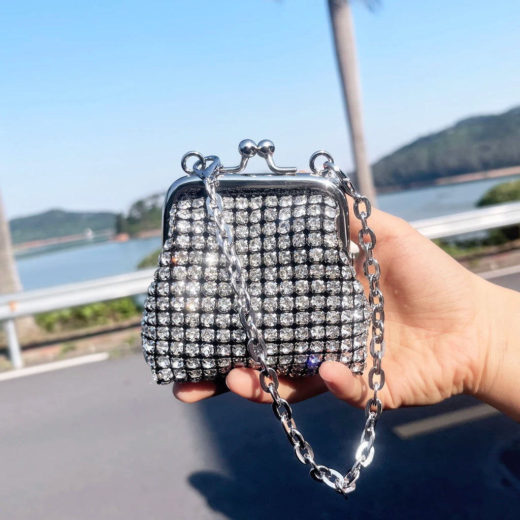 Women's Mini Rhinestone Chain Coin Purse – Card Bag, 3 Colors
