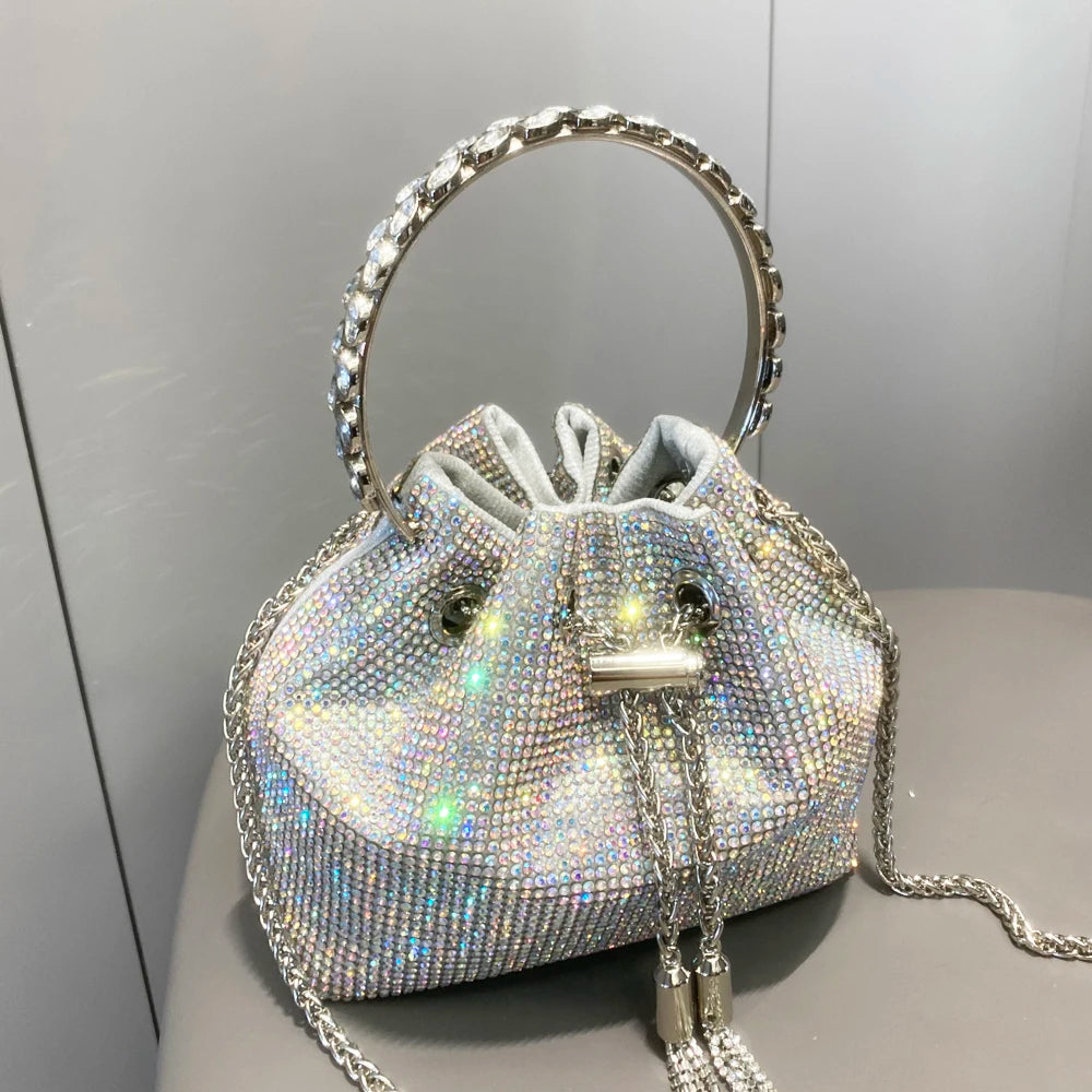 Women's Crystal Rhinestone Bucket Clutch Bag – Evening & Banquet, 7 Colors