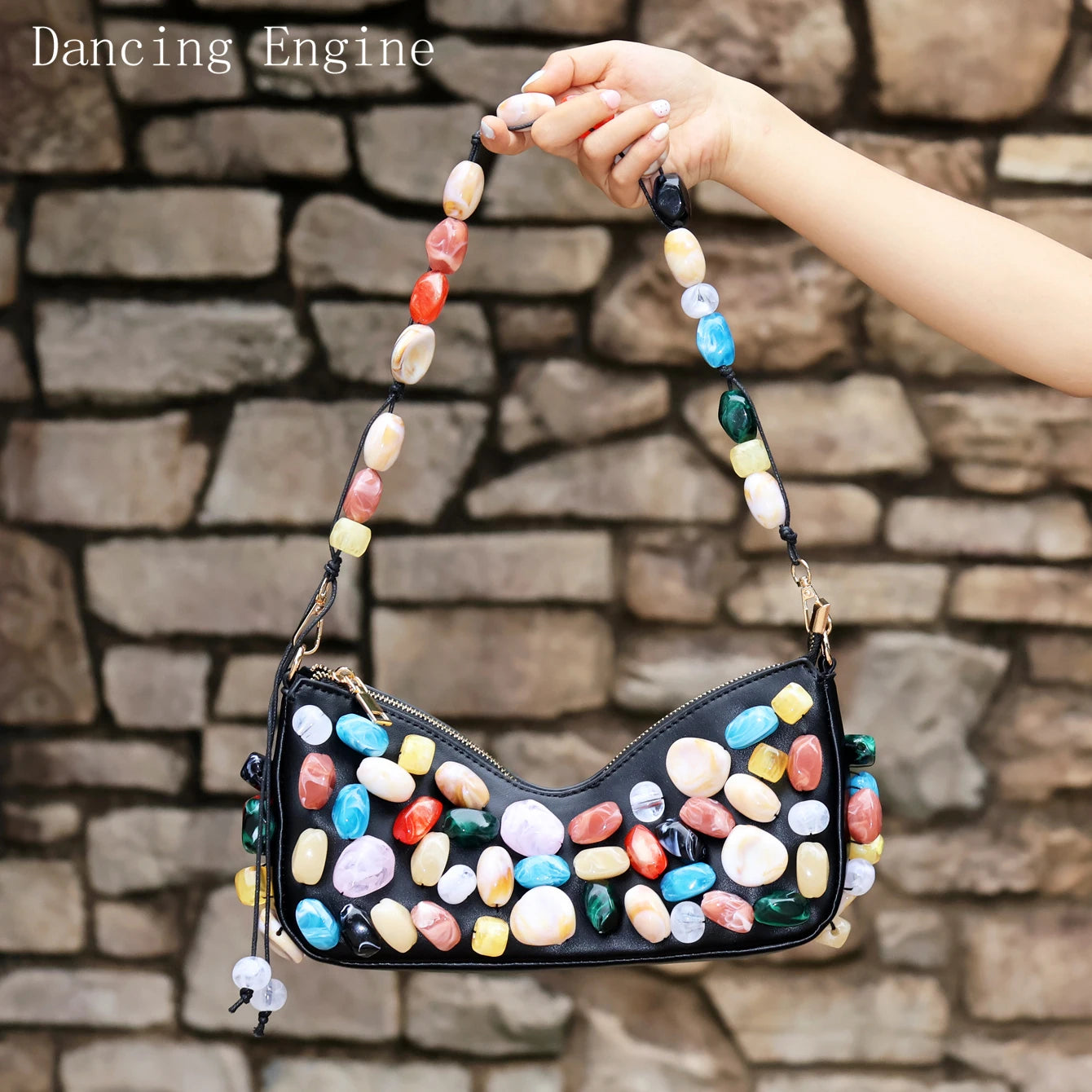 Women's PU Leather Stone Embellished Clutch Shoulder Bag – Wedding & Party, 2 Colors