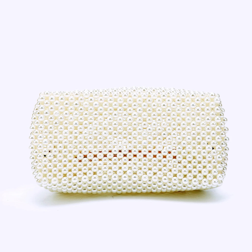 Women's Pearl Embellished ABS Frame Clutch Bag – Evening & Wedding, 6 Colors